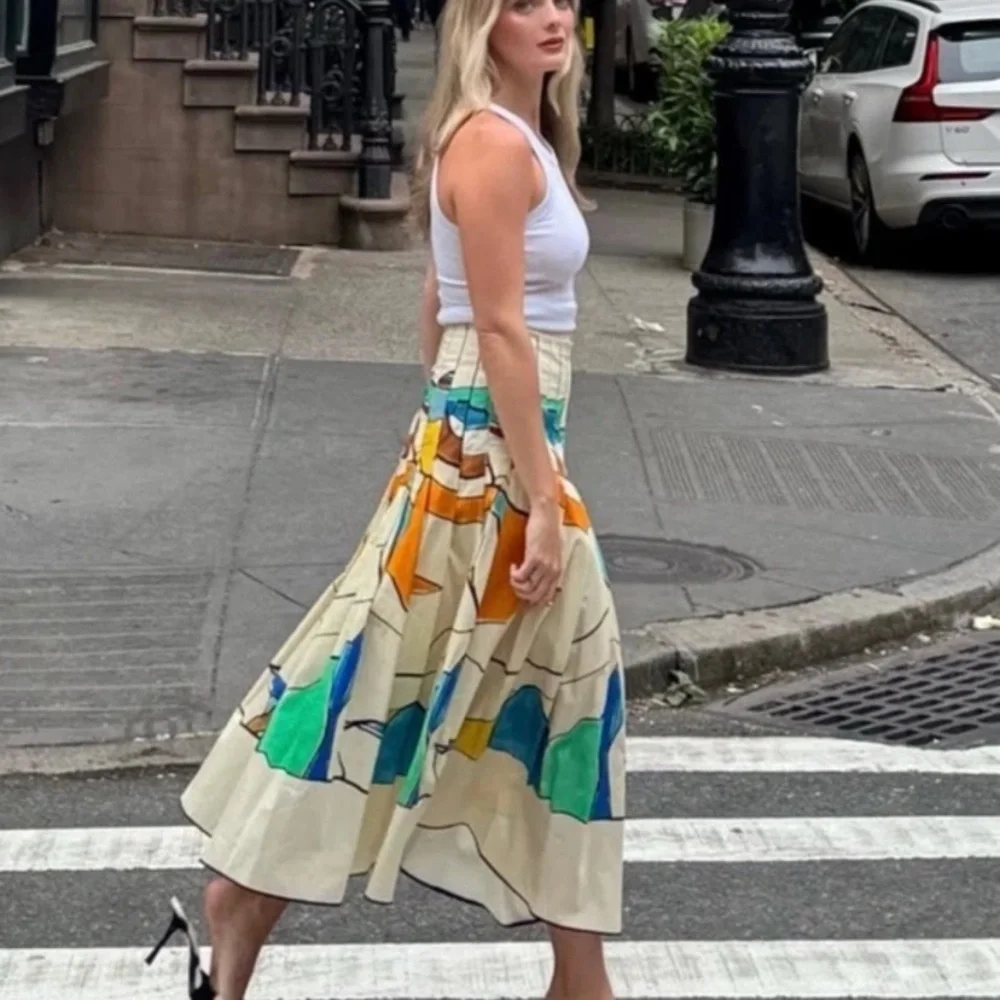 ZARA Printed Pleated Midi Skirt Colorful Abstract Painting Medium, NWOT - Picture 1 of 12